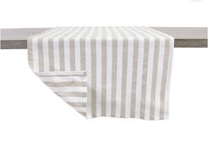 Fennco Styles Table Runner NEW 16x90 In Beige White Striped
